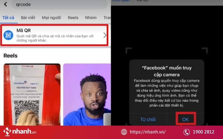 Cho phép quét để lấy mã qr fb